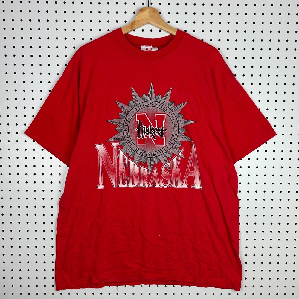 Nebraska Cornhuskers 90s Vtg Graphic T Shirt Size XL Red Gray USA Made Logo